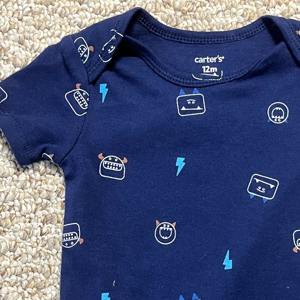 Carter’s blue onesie 12m - Picture 3 of 5